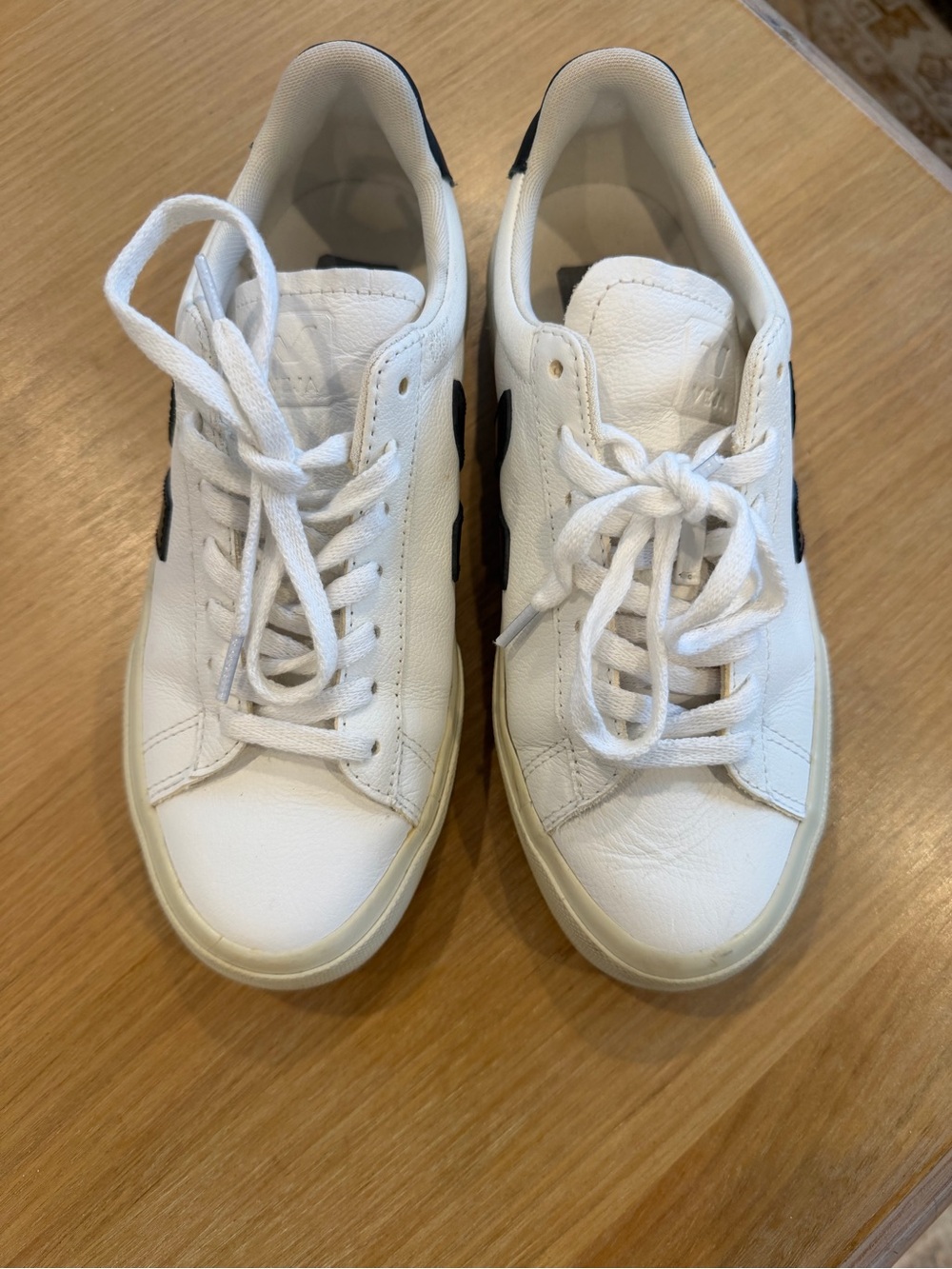 Veja Campo White Leather Sneaker with Black V Accent - Picture 13 of 13